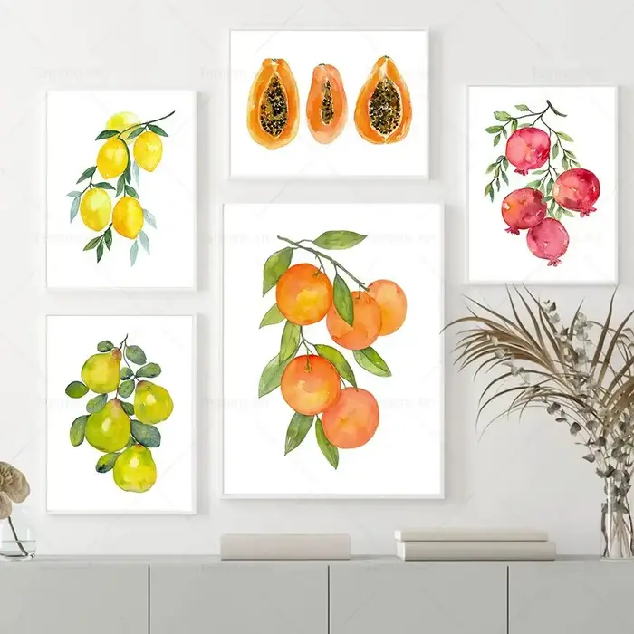 Affiche de fruits aquarelle avocat citron pastèque pêche papaye mur Art toile peinture impressions nordiques photo cuisine décor à la maison