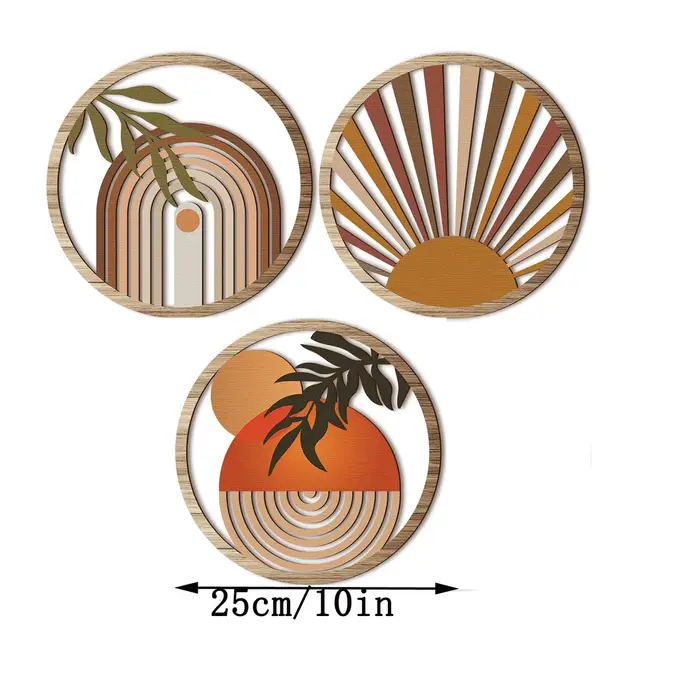 Lot de 3 décorations murales bohèmes en bois rondes ajourées