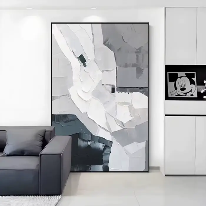 Peinture murale minimaliste gris et blanc peinte à la main
