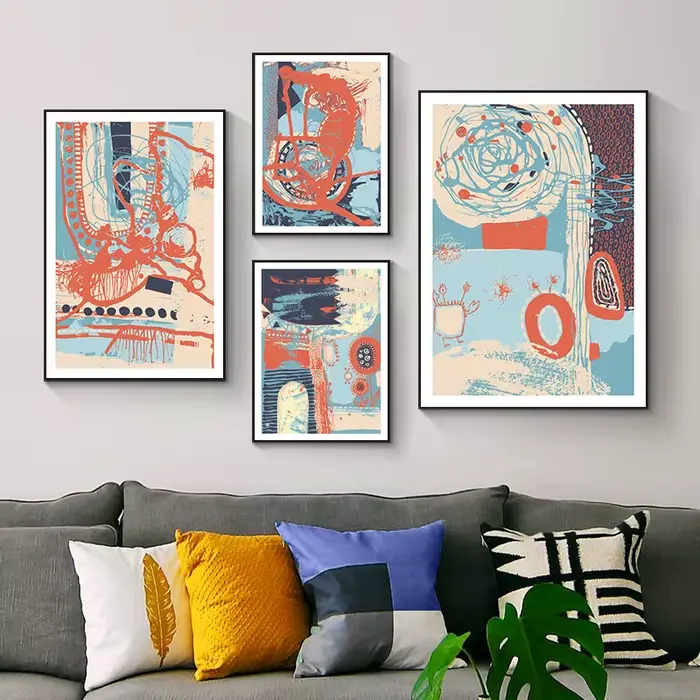 Peinture sur toile abstraite rouge et bleue