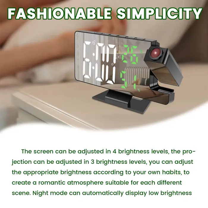 Réveil numérique LED, horloge de projection avec 180 ° Miroir de projecteur rotatif