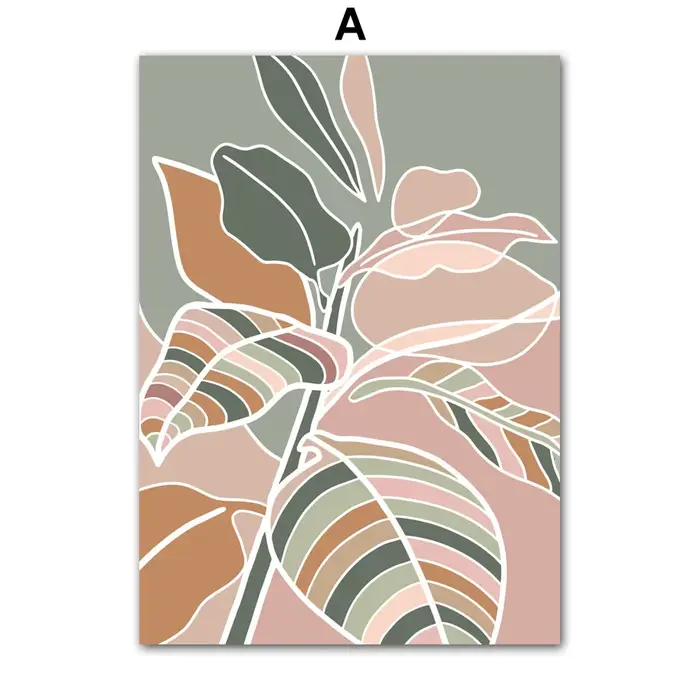 Affiches et impressions abstraites HD de feuilles et fleurs colorées scandinaves, peinture sur toile