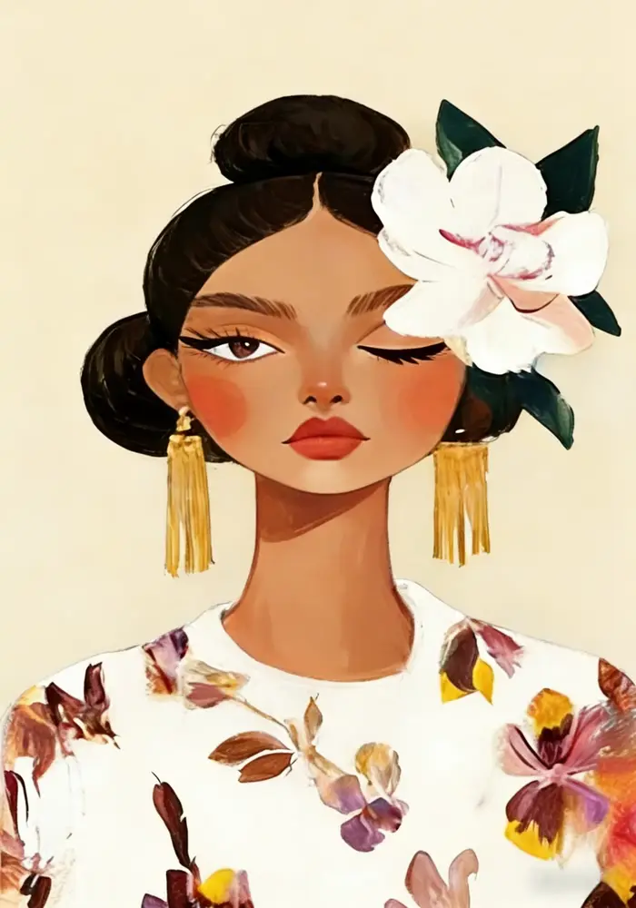 Peinture sur toile moderne minimaliste de portrait féminin floral, affiche d'art féminin abstrait et