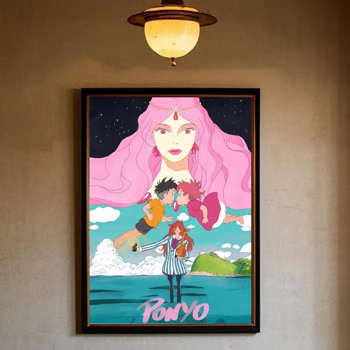 Affiche de film de dessin animé japonais p-ponyo, art HD, mur collant, étanche, maison, salon, chamb