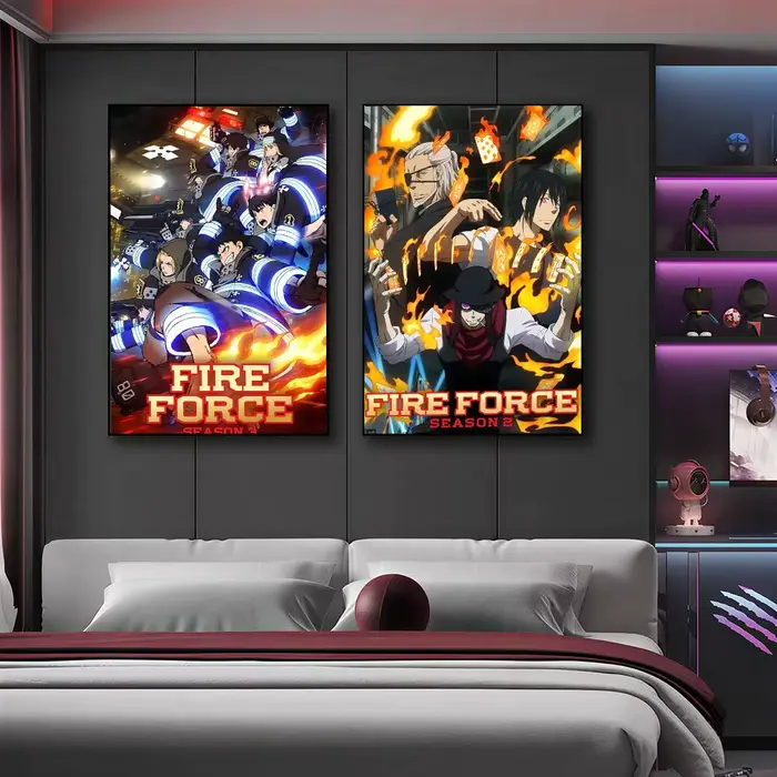 Affiche d'art mural auto-adhésif HD imperméable et polyvalente sur le thème de l'action anime F-Fire Forces
