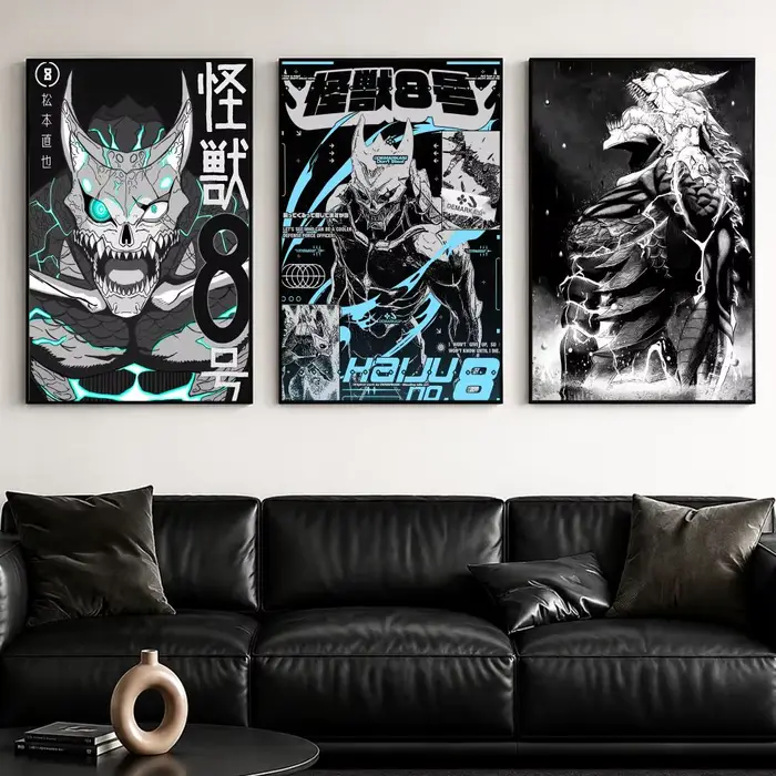 Affiche murale en toile avec peinture et calligraphie Anime K-kaiju No 8, impression de décoration d'intérieur de qualité supérieure pour salon et chambre à coucher