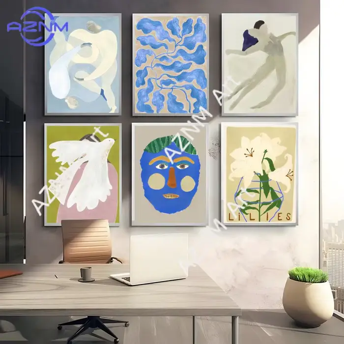 Peinture abstraite moderne d'oiseaux et de fleurs, calligraphie, art mural, toile HD, peinture à l'huile, affiches, impressions, décoration de chambre à coucher, cadeau