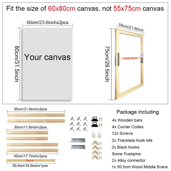Cadre photo en bois naturel 55x75 60x80 cm, pour mur, toile, cadre de peinture diamant, affiche phot