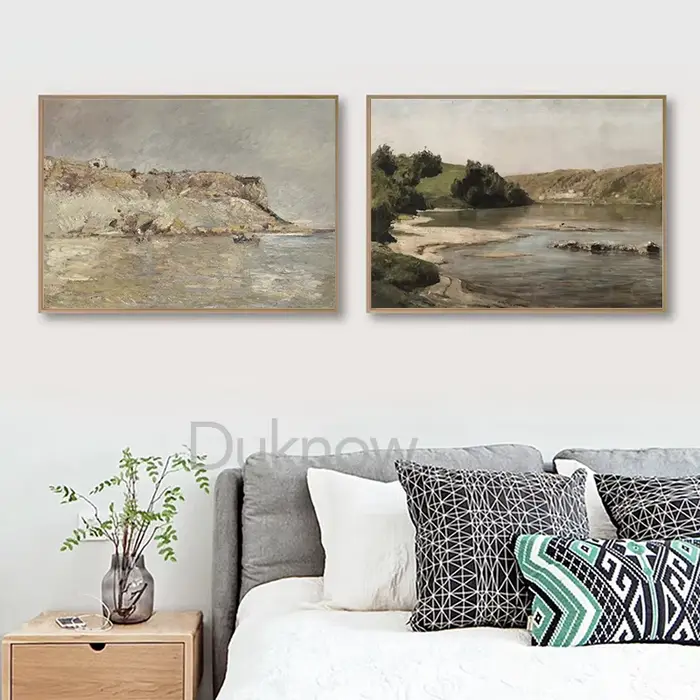 Peinture à l'huile sur toile de paysage naturel de pays Vintage