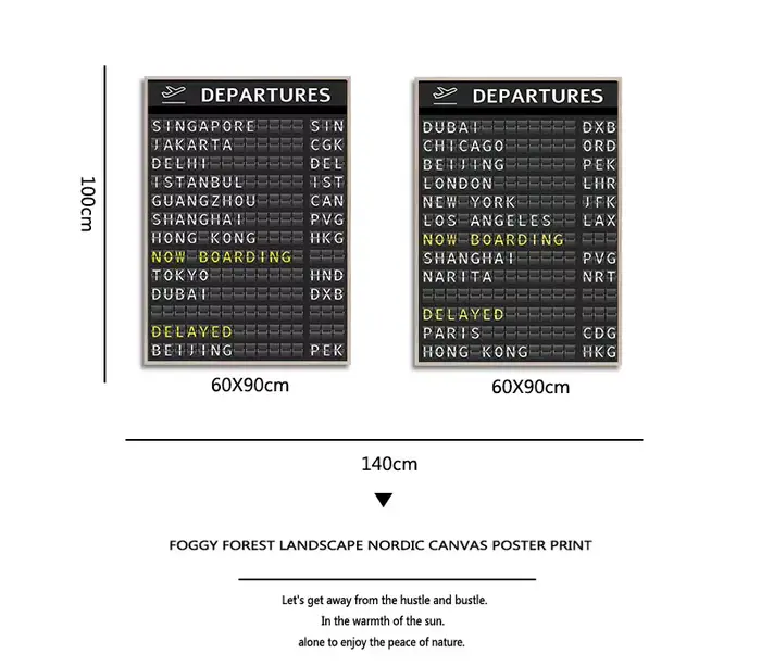 Affiches et imprimés de tableau de destin de carte d'airport
