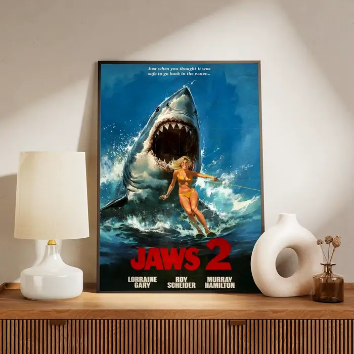 Affiche murale sur toile moderne, motif film classique J-Jaws, calligraphie, décoration esthétique p