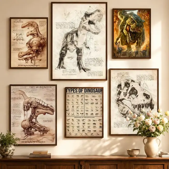 Affiche autocollante de la série dinosaures R-Retro