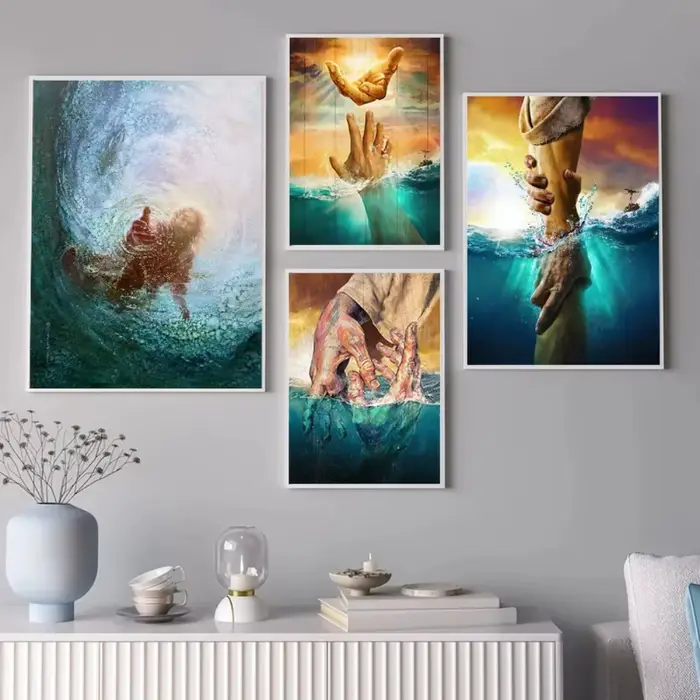 Toile peinture jésus la main de dieu affiches chrétien