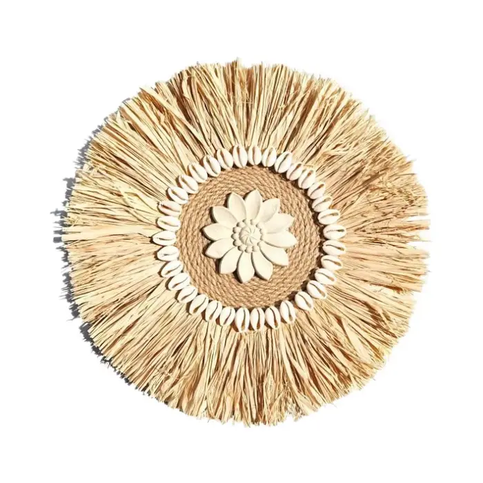 Décoration murale bohème tissée en raphia naturel, 30CM, acents muraux ronds, décoration suspendue s