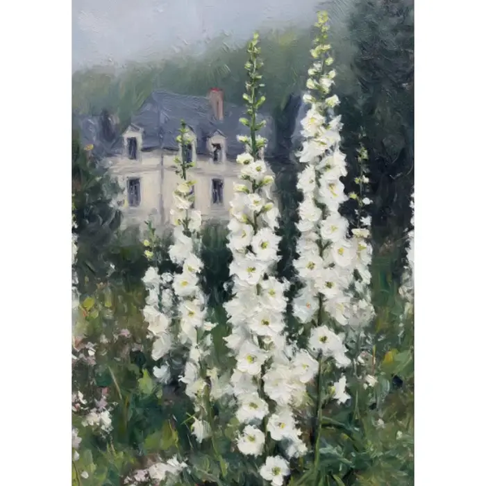 Affiche de paysage de fleurs sauvages roses, campagne romantique de Chateau français, café de Paris,