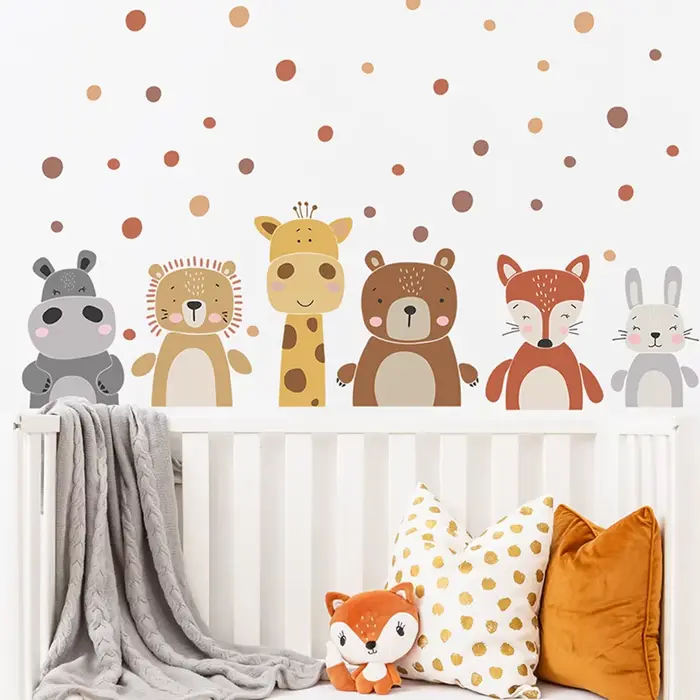 Boho mignon girafe ours animaux points autocollant mural pépinière vinyle enfants mur Art décalcoman