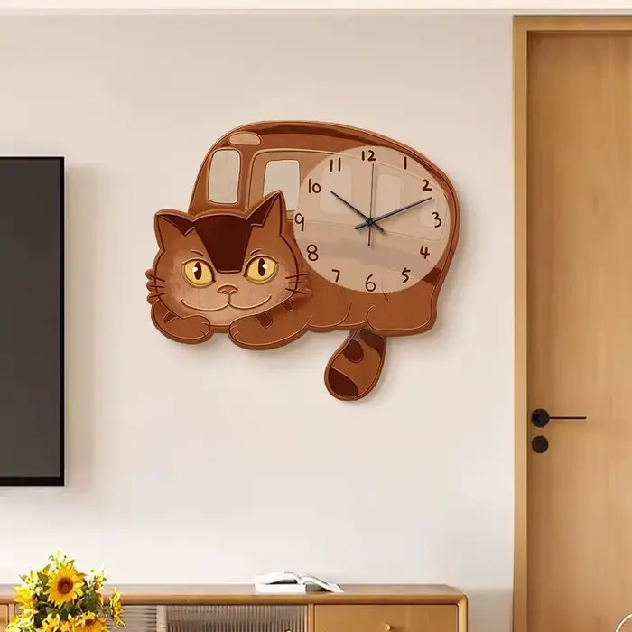 Horloges murales de dessin animé, pendule de salon, mécanisme silencieux, horloge intérieure moderne en forme de chat, décoration intérieure de la maison