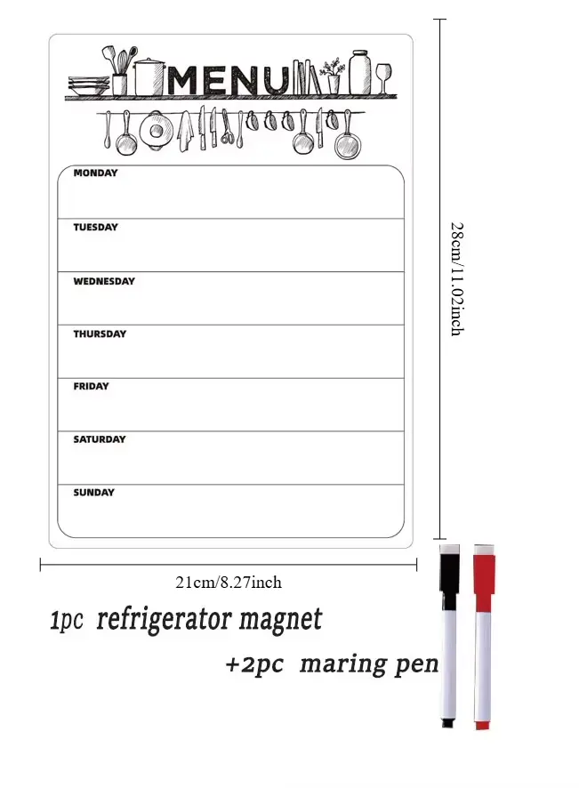 Autocollant magnétique doux pour réfrigérateur, planificateur de repas de la semaine effaçable, tabl