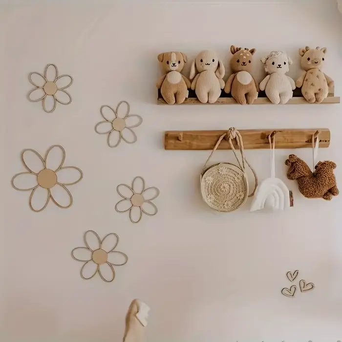 Ins Style scandinave découpé marguerite fleur décoration murale fleur en bois bricolage marguerite e