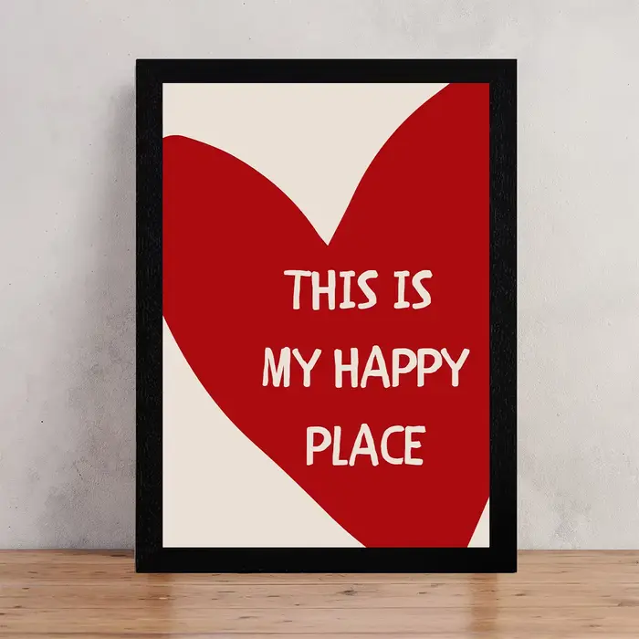 Affiche d'art « This Is My Happy Place », avec citations et cœur rouge, peinture sur toile imprimée,