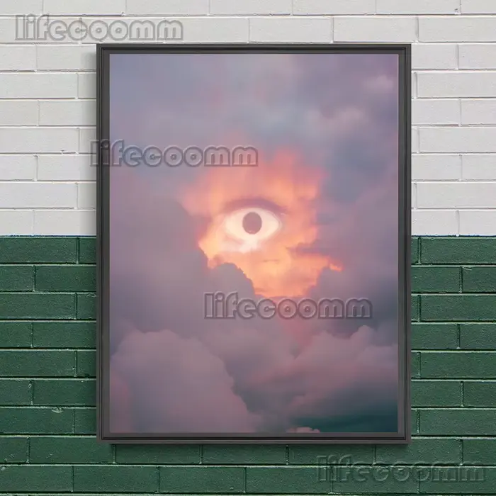 Yeux dans les nuages, peinture sur toile d'art mural fantaisie abstraite, soyez regardé par les nuages, affiche d'art gothique imprimée, décoration de la maison