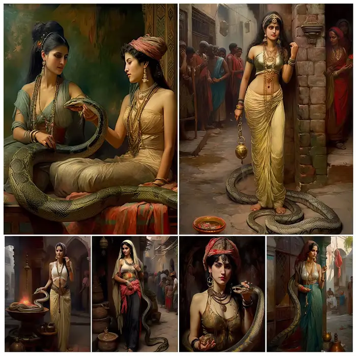 Toile d'art mural Vintage la belle fille indienne et le serpent
