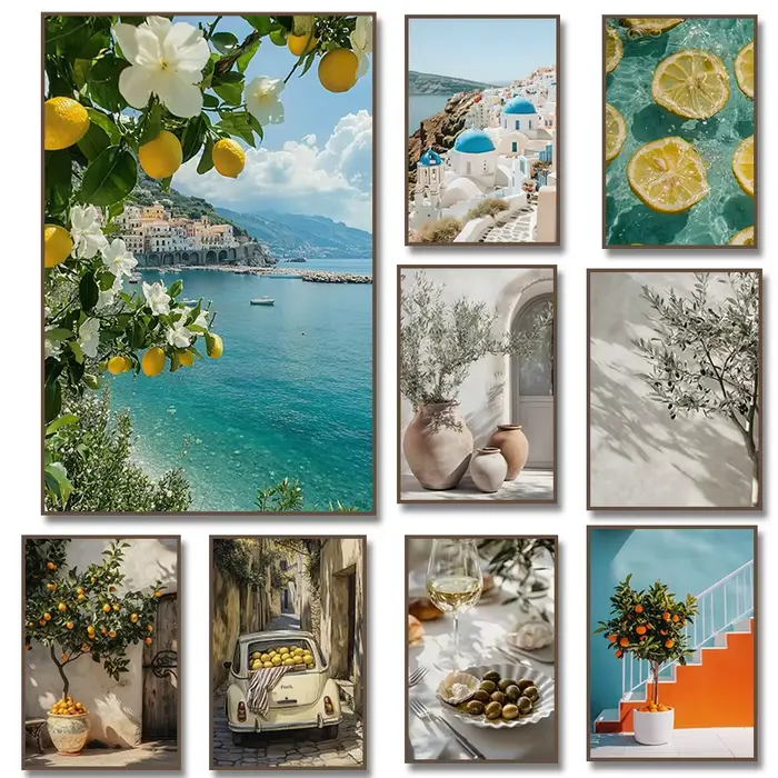 Affiche de paysage rétro méditerranéen et grèce