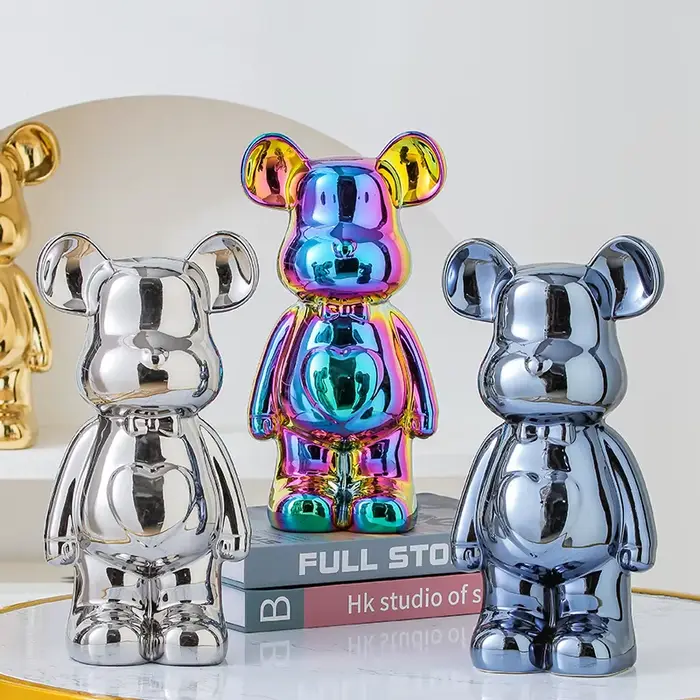 Statues céramiques d'ours en style brick esthétique de 17/27 cm. Décoration d'ours en peluche, figur