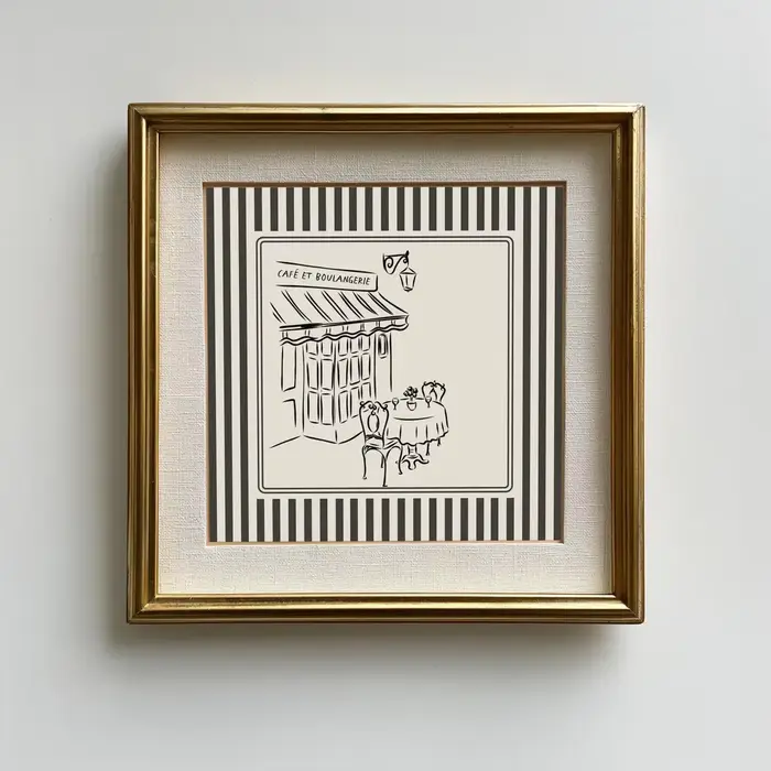Impression de café français à rayures noires et blanches, illustration minimaliste, téléchargements 