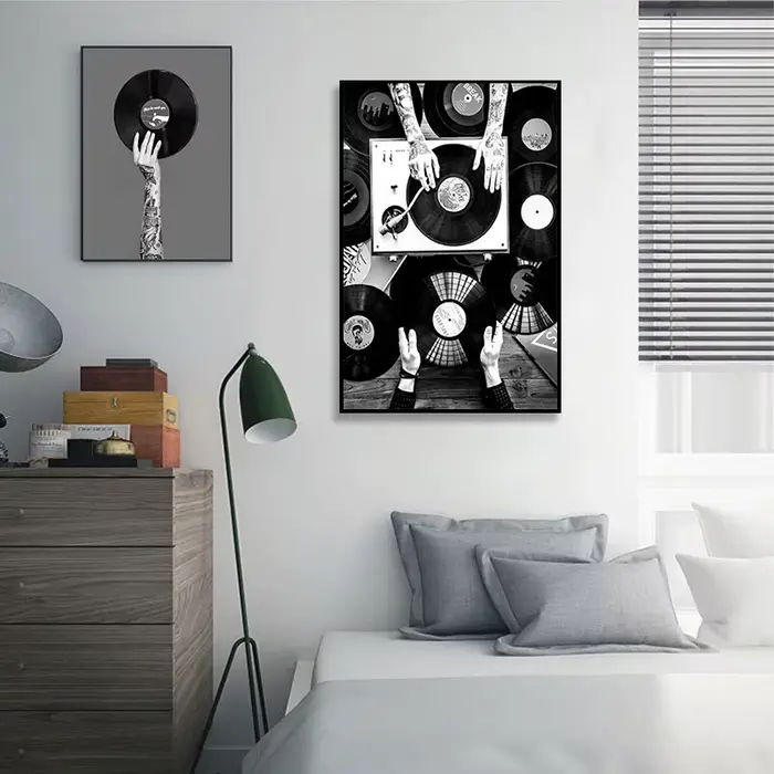 Affiches et impressions de disques de musique en noir et blanc