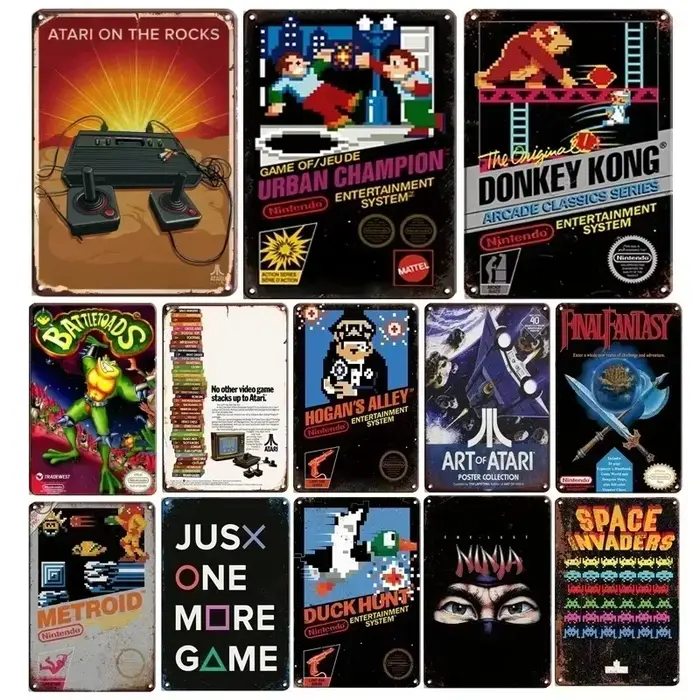 Plaque Murale Métallique Rétro de Jeu Vidéo