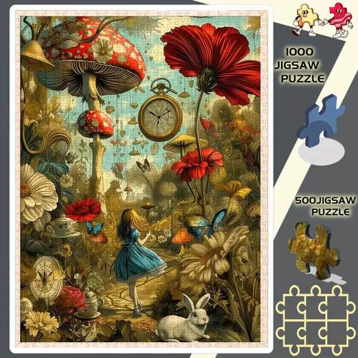 500 pièces-1000 pièces, Puzzle bricolage, Puzzle en papier, Alice'S Wonderland Fantasy champignon ho