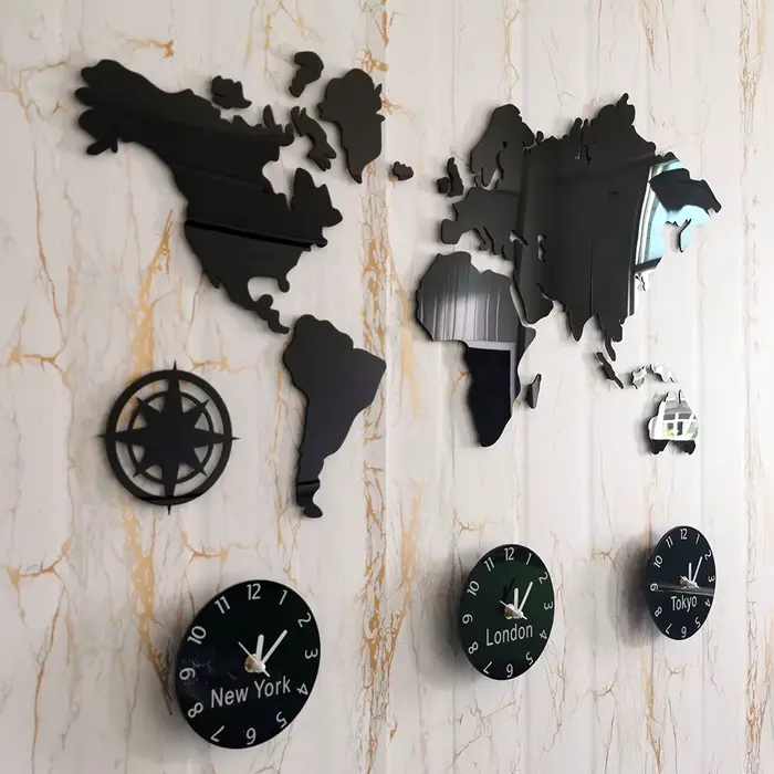 Grande horloge murale carte du monde