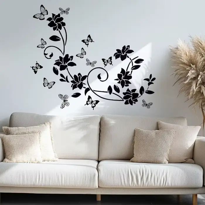 Autocollants muraux en vinyle anti-collision motif fleurs noires