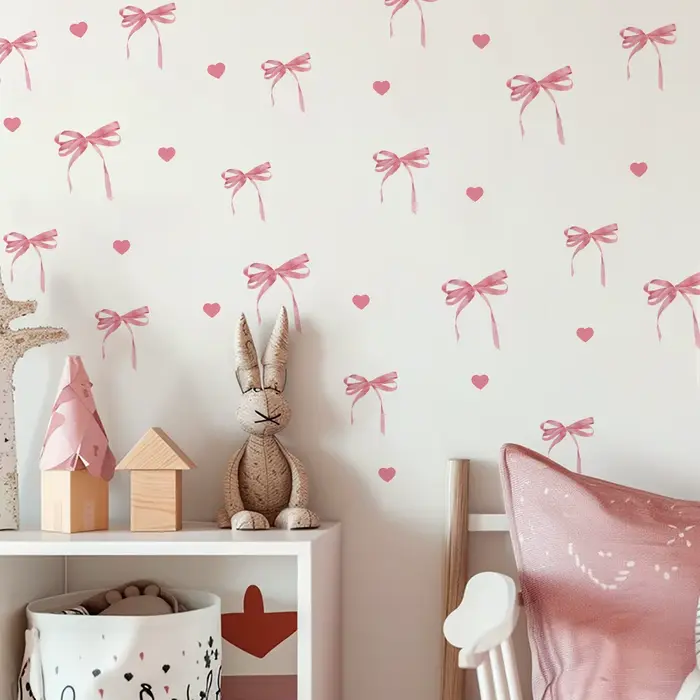Autocollant mural créatif avec nœud rose, 1 pièce, autocollant gratuit d'amour pour garde-robe, cœur