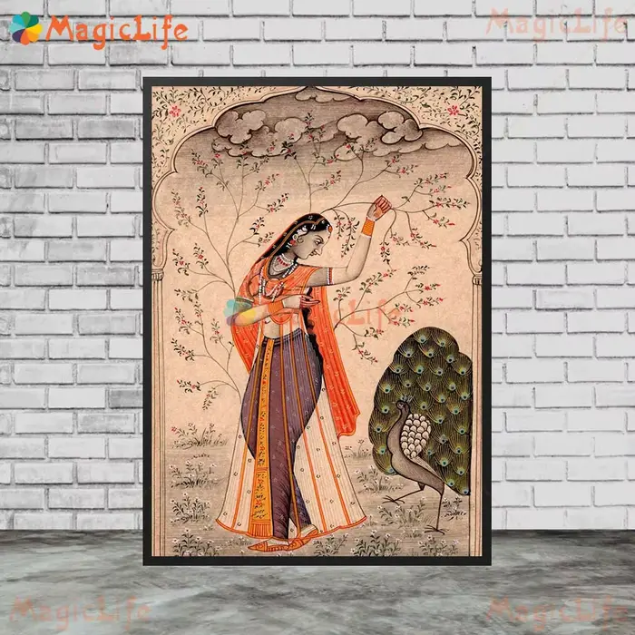 Images murales ethniques de princesse du Rajasthan indien, pour salon, affiche nordique, peinture su