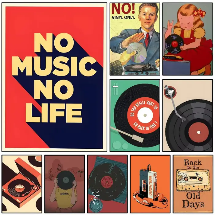 Affiche de disques vinyles rétro du milieu du siècle