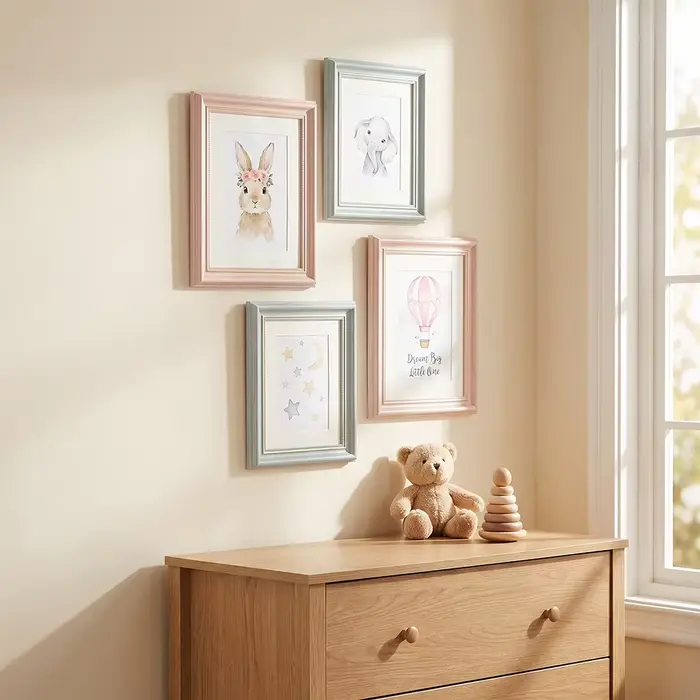 Lot de 2 cadres photo rose pastel et bleu avec passe-partout A4