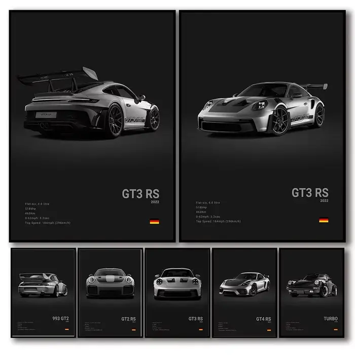 Pop noir et blanc allemagne luxe Super Sport voiture affiche esthétique 911 GT3 RS Turbo toile impression pour mur Art Garage chambre décor