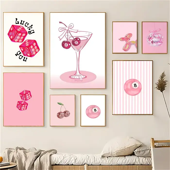 Affiche boule Disco rose