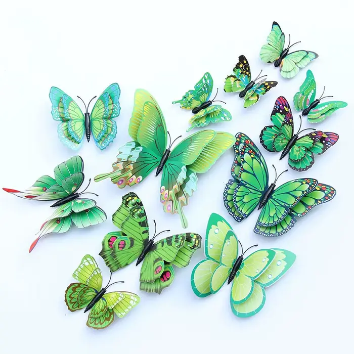 Autocollants muraux papillons 3D à Double couche, 12 pièces, décoration de salon, de chambre d'enfan