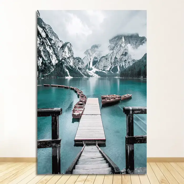 Affiche sur toile de pont de lac de montagne, impression d'art mural, peinture nordique, image de co