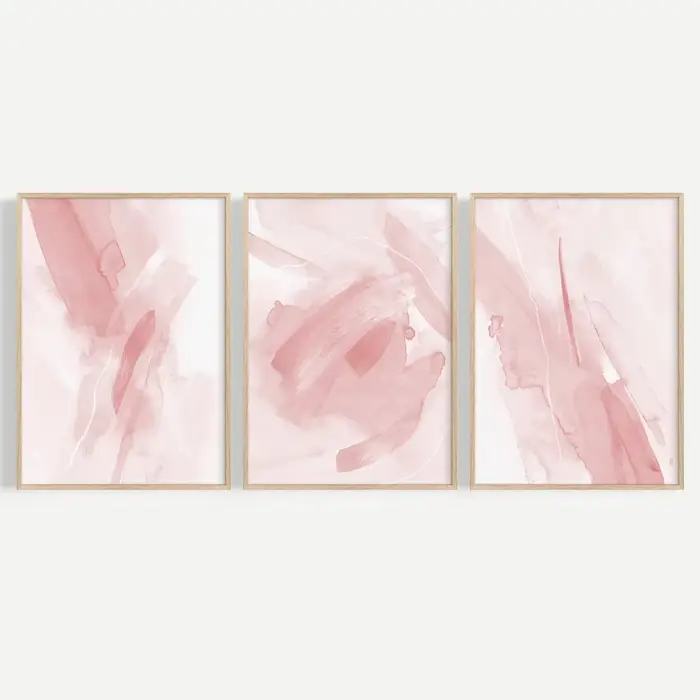 Lot de 3 Affiches Murales Modernes Roses Abstraites – Décoration Murale Esthétique Minimaliste pour 