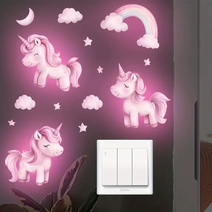 Autocollant mural lumineux étoiles licorne