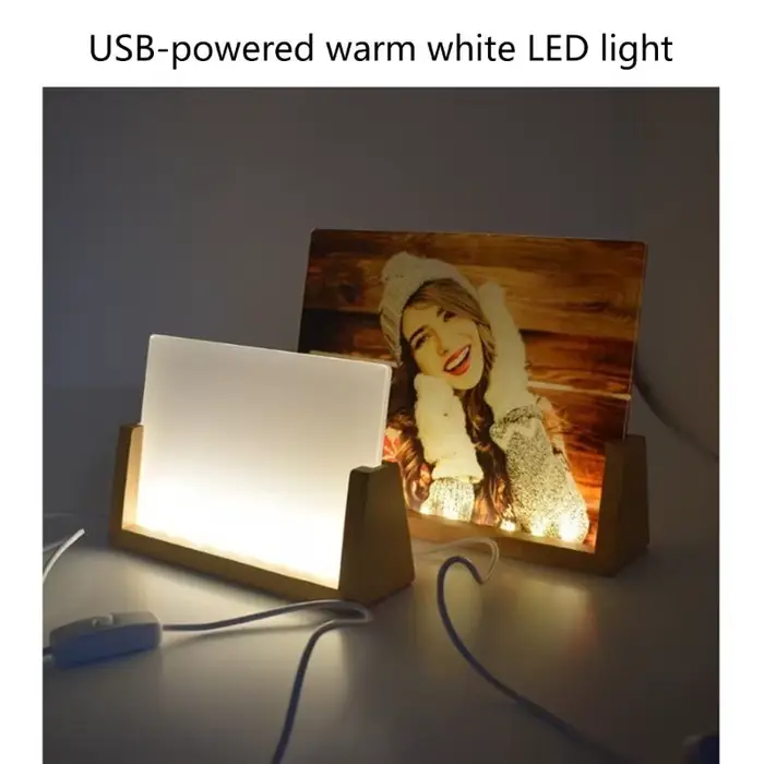 Cadre Photo en acrylique élégant avec Base en bois éclairée par LED