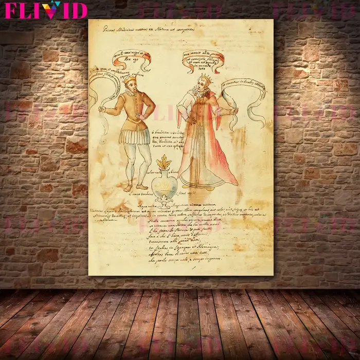 Page de manuscrit mystérieux de l'alchimiste, peinture sur toile d'art mural Vintage, Art scientifiq