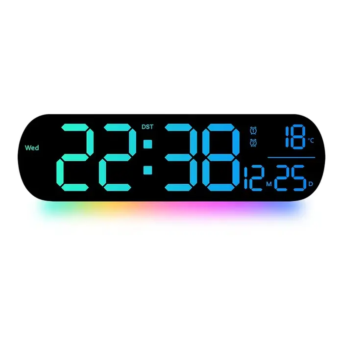 Horloge murale numérique lumineuse LED, avec télécommande, lumières ambiantes, réveil RGB créatif de