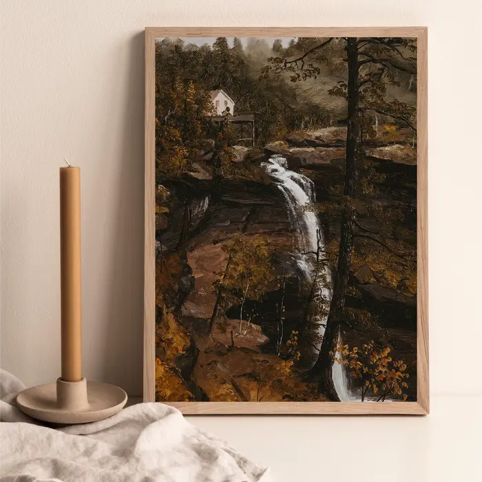 Toile peinture nordique automne ferme rurale forêt montagne rivière paysage rétro impression mur Art photo décor à la maison décoration murale