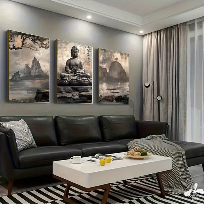 3 tableaux sur toile de méditation bouddhiste de style asiatique, adaptés à la décoration de salle de méditation, affiche cadeau spirituel