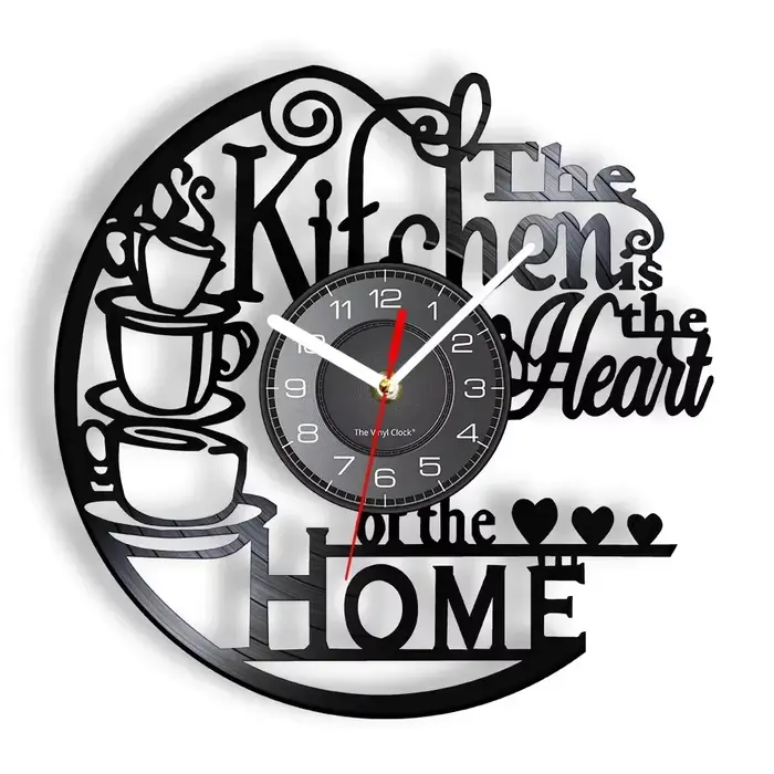 Horloge murale en vinyle, Design moderne, décoration de cuisine, horloge silencieuse, cœur de la mai